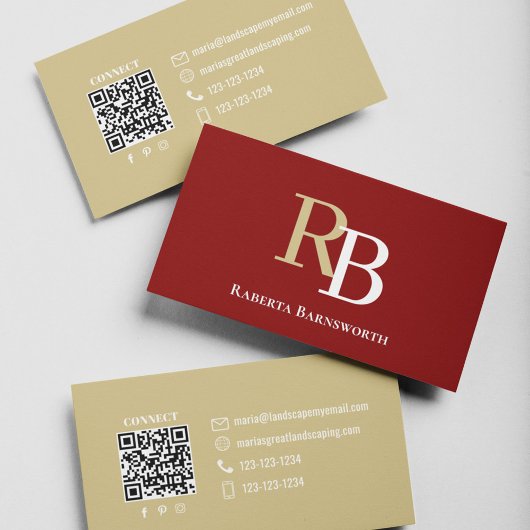 Simple Monogram QR Code Burgundy | Connect with Me Visitekaartje