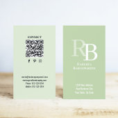 Simple Monogram QR Code Green | Connect with Me Visitekaartje