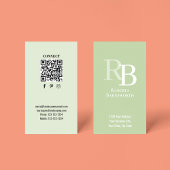 Simple Monogram QR Code Green | Connect with Me Visitekaartje