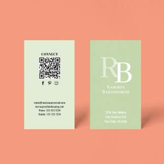 Simple Monogram QR Code Green | Connect with Me Visitekaartje