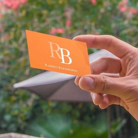 Simple Monogram QR Code Orange | Connect with Me Visitekaartje