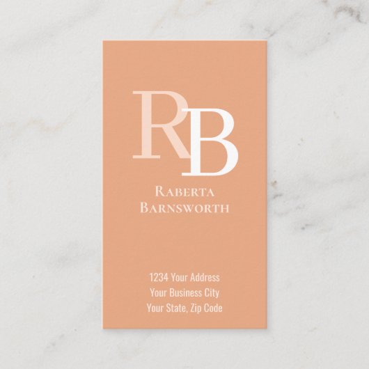 Simple Monogram QR Code Peach | Connect with Me Visitekaartje (Voorkant)