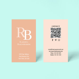 Simple Monogram QR Code Peach | Connect with Me Visitekaartje
