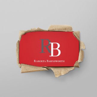 Simple Monogram QR Code Red | Connect with Me Visitekaartje