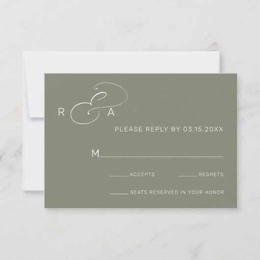 Simple Monogram Sage Green Wedding RSVP Kaart (Voorkant)