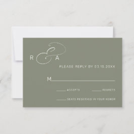 Simple Monogram Sage Green Wedding RSVP Kaart