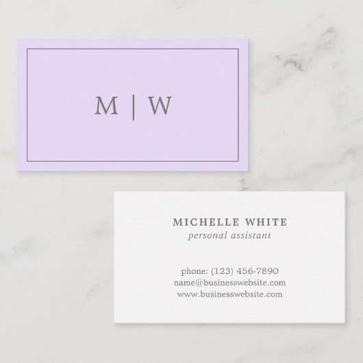 Simple Monogram Violet Lila pasteel Paars Visitekaartje (Voorkant / Achterkant)