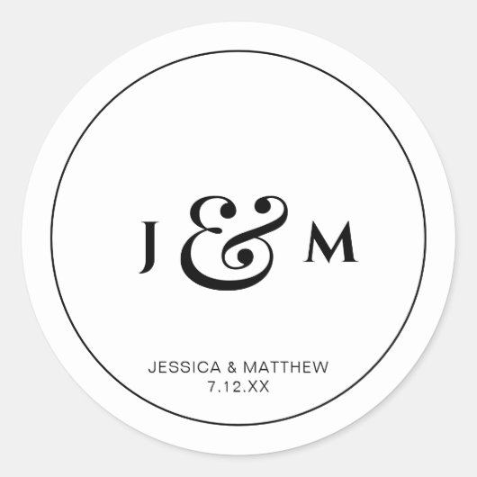 Simple Monogram Wedding Ronde Sticker (Voorkant)