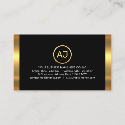 Simple Monogram With Gold Frame Visitekaartje (Achterkant)