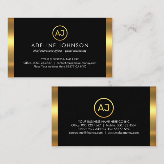 Simple Monogram With Gold Frame Visitekaartje (Voorkant / Achterkant)