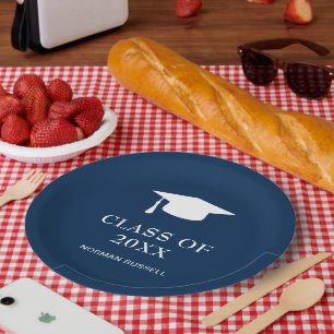 Simple Mortar Board Navy Blue Modern Afstuderen Papieren Bordje