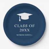 Simple Mortar Board Navy Blue Modern Afstuderen Papieren Bordje (Voorkant)