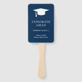 Simple Mortar Board Navy Blue Photo Afstuderen Handwaaier (Voorkant)