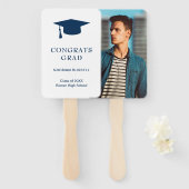 Simple Mortar Board Navy Blue Photo Afstuderen Handwaaier (Voorkant en achterkant)