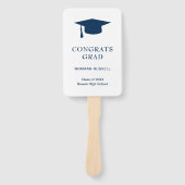 Simple Mortar Board Navy Blue Photo Afstuderen Handwaaier (Voorkant)