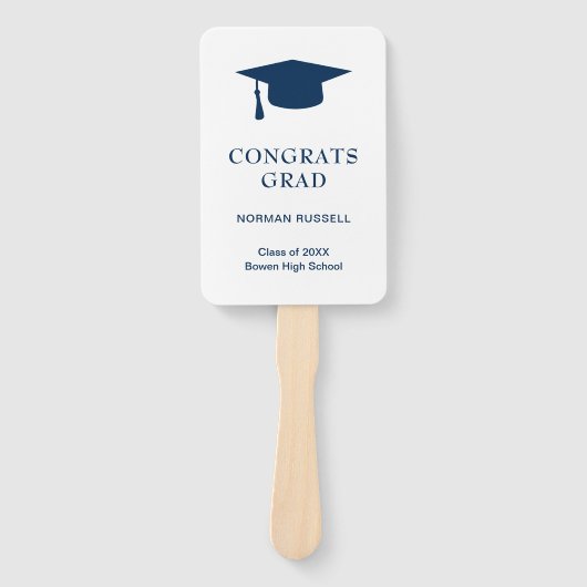 Simple Mortar Board Navy Blue Photo Afstuderen Handwaaier (Voorkant)
