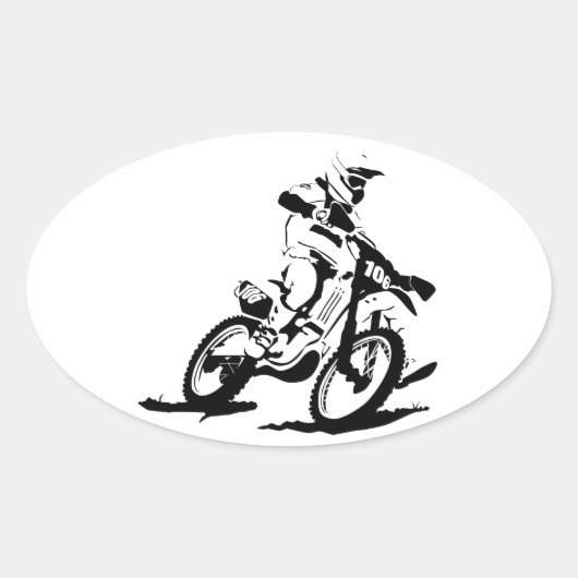 Simple Motorcross Bike en Rider Ovale Sticker (Voorkant)