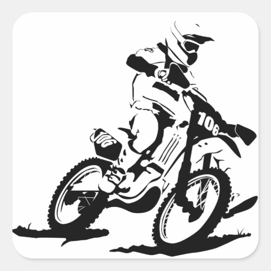 Simple Motorcross Bike en Rider Vierkante Sticker (Voorkant)