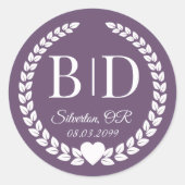 Simple Muted Amethyst Purple Monogram Wedding Ronde Sticker (Voorkant)