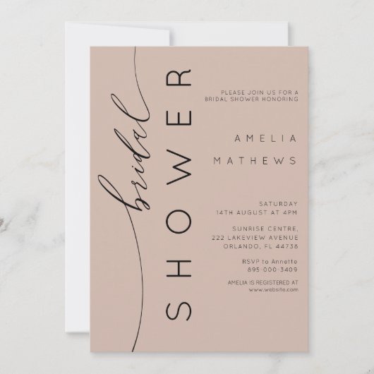 Simple Muted Peach Calligraphy Invitation Kaart (Voorkant)
