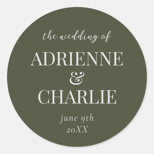 Simple Names Wedding Date Favor Envelope Ronde Sticker (Voorkant)