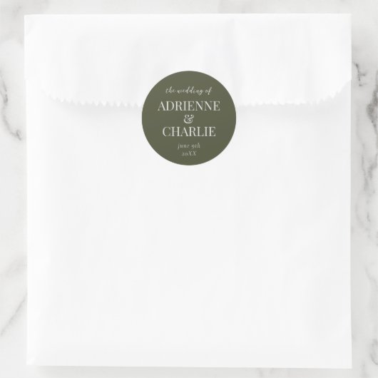Simple Names Wedding Date Favor Envelope Ronde Sticker (Tas)
