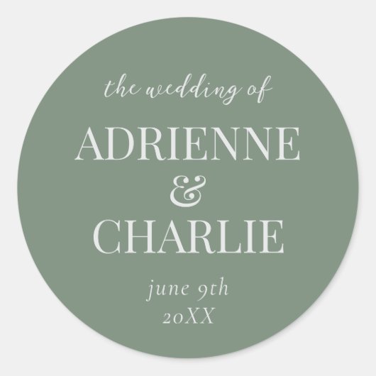 Simple Names Wedding Date Favor Envelope Ronde Sticker (Voorkant)