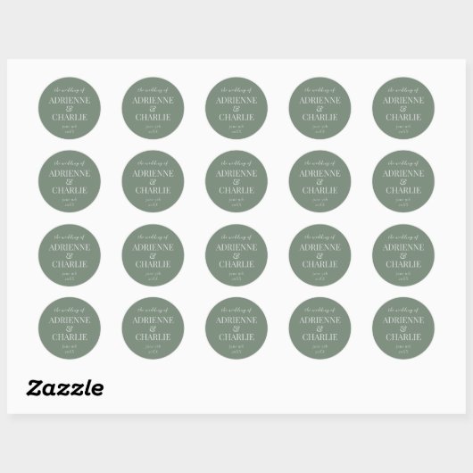 Simple Names Wedding Date Favor Envelope Ronde Sticker (Vel)
