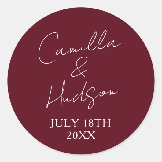 Simple Names Wedding Date Favor Envelope Ronde Sticker (Voorkant)