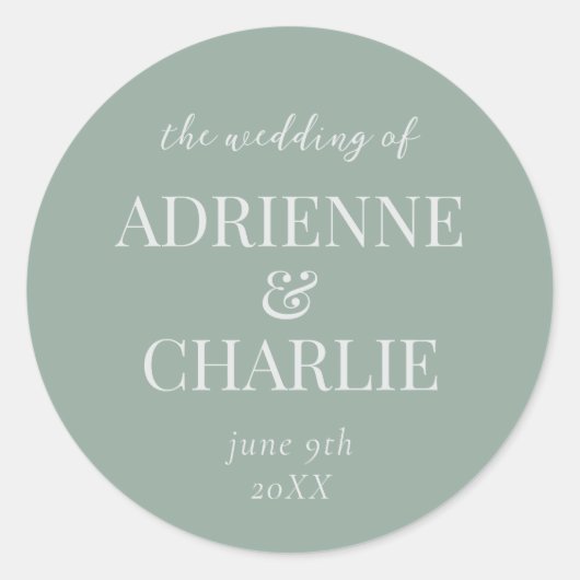 Simple Names Wedding Date Favor Envelope Ronde Sticker (Voorkant)