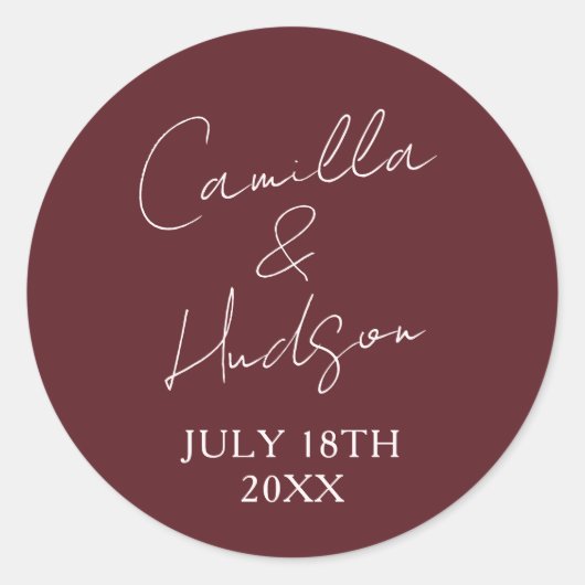 Simple Names Wedding Date Favor Envelope Ronde Sticker (Voorkant)