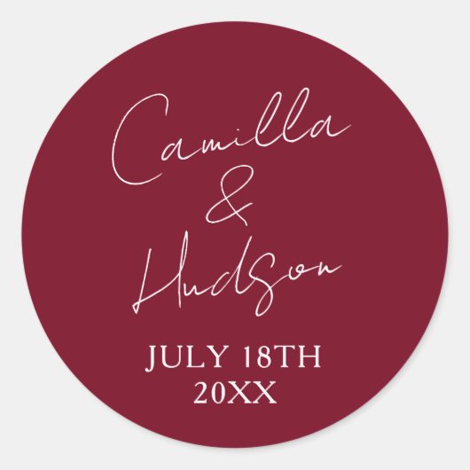 Simple Names Wedding Date Favor Envelope Ronde Sticker (Voorkant)