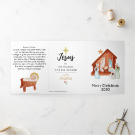 Simple Nativity Scene Church Christmas Drieluik Wenskaart