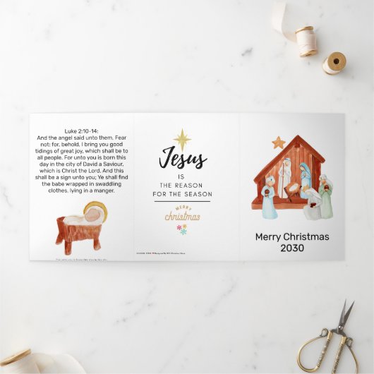 Simple Nativity Scene Church Christmas Drieluik Wenskaart (Buitenkant)