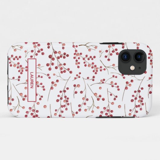 Simple Natural Red Berry Botanical Name Pattern Case-Mate iPhone Case (Achterkant (horizontaal))