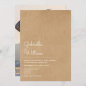 Simple Natural Script Rustic Kraft Photo Wedding Kaart (Voorkant / Achterkant)