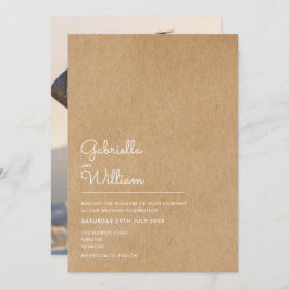 Simple Natural Script Rustic Kraft Photo Wedding Kaart
