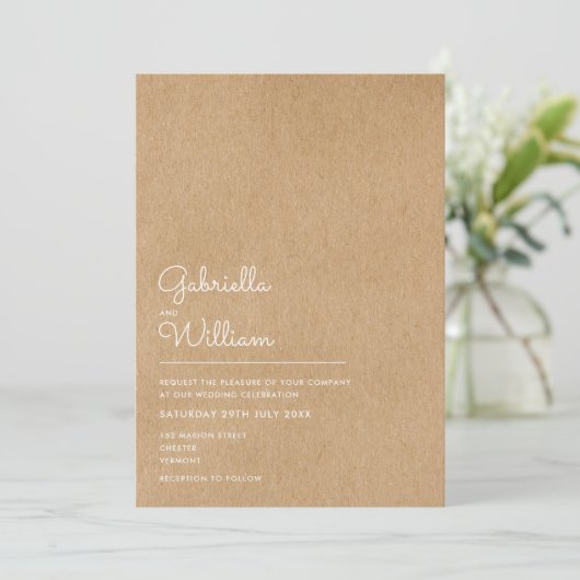 Simple Natural Script Rustic Kraft Wedding Kaart (Staand voorkant)
