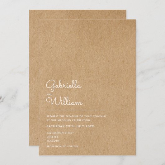 Simple Natural Script Rustic Kraft Wedding Kaart (Voorkant / Achterkant)