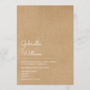 Simple Natural Script Rustic Kraft Wedding Kaart