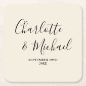 Simple Natural White Script Minimalist Wedding Kartonnen Onderzetters (Voorkant)