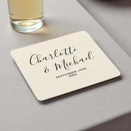 Simple Natural White Script Minimalist Wedding Kartonnen Onderzetters