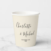 Simple Natural White Script Minimalist Wedding Papieren Bekers (Achterkant)