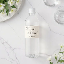 Simple Natural White Script Minimalist Wedding Waterfles Etiket