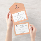 Simple Nautical Anchor Wedding | Peach All In One Uitnodiging (Afscheurbaar)