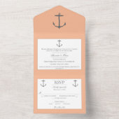 Simple Nautical Anchor Wedding | Peach All In One Uitnodiging (Binnen)