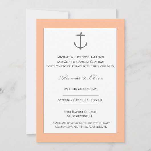 Simple Nautical Anchor Wedding | Peach Kaart (Voorkant)