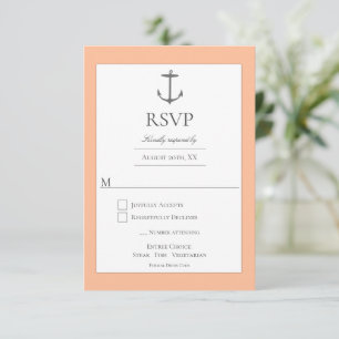 Simple Nautical Anchor Wedding Peach RSVP Kaartje