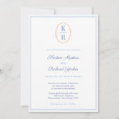Simple Nautical Monogram Blue And White Wedding Kaart (Voorkant)
