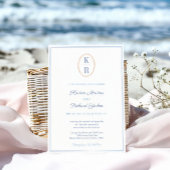 Simple Nautical Monogram Blue And White Wedding Kaart